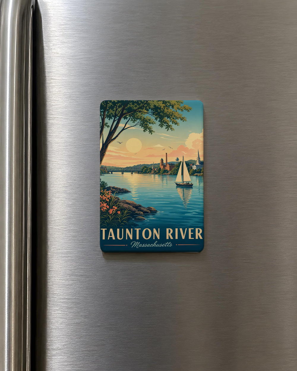 Taunton River Fridge Magnet, Taunton River Massachusetts Souvenir Magnet, River Landmark Travel Gift, New England River Magnet