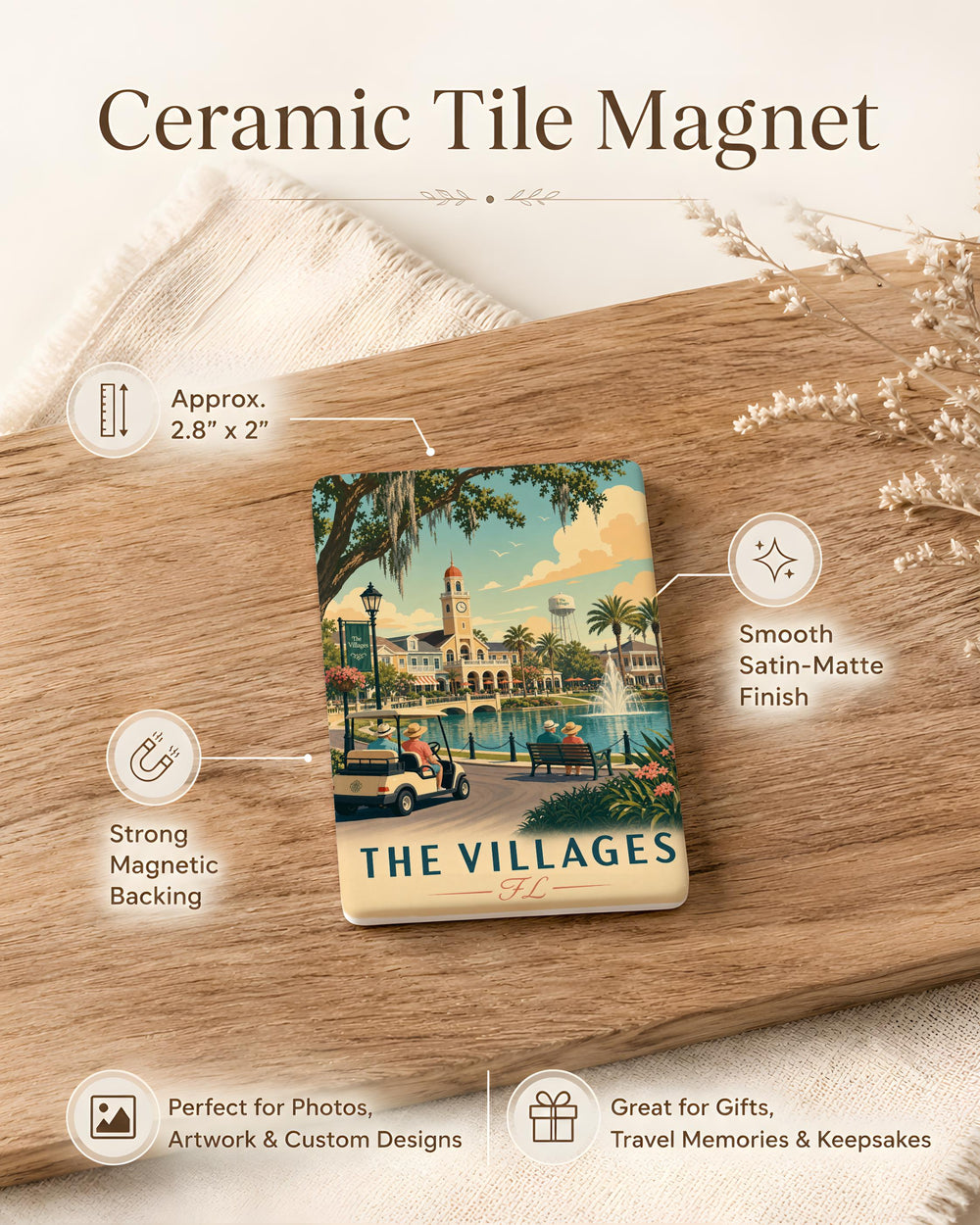 The Villages Florida Fridge Magnet, The Villages FL Souvenir Magnet, Florida Travel Gift, Lake County Keepsake Magnet