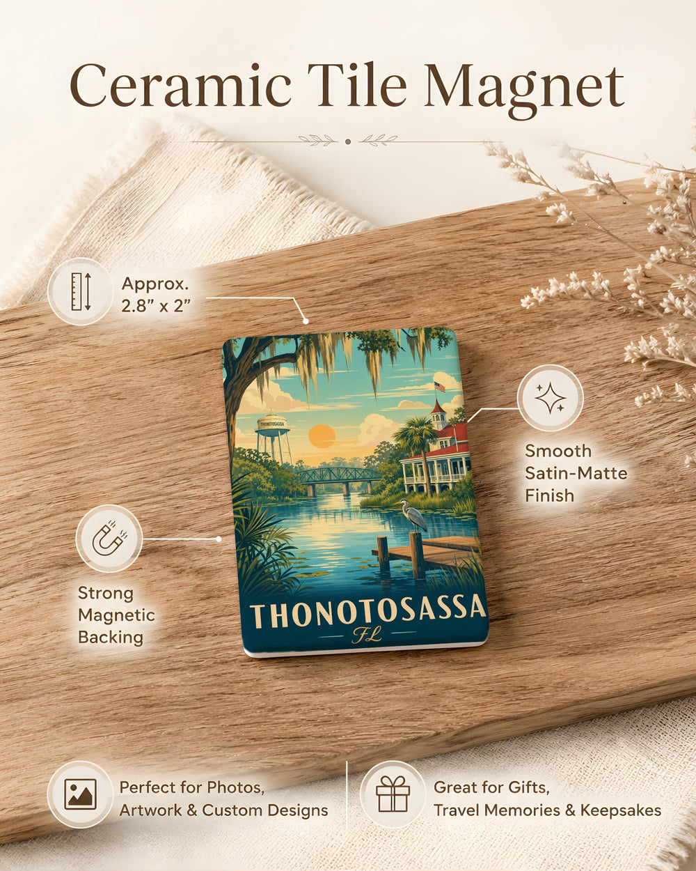 Thonotosassa FL Fridge Magnet, Florida Town Souvenir Magnet, Thonotosassa Florida Travel Keepsake Gift