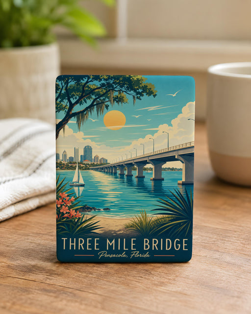 Three Mile Bridge Pensacola Fridge Magnet, Pensacola Bay Bridge Souvenir Magnet, Florida Coastal Landmark Magnet