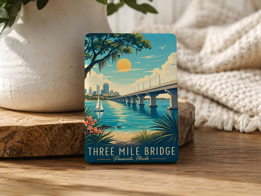 Three Mile Bridge Pensacola Fridge Magnet, Pensacola Bay Bridge Souvenir Magnet, Florida Coastal Landmark Magnet