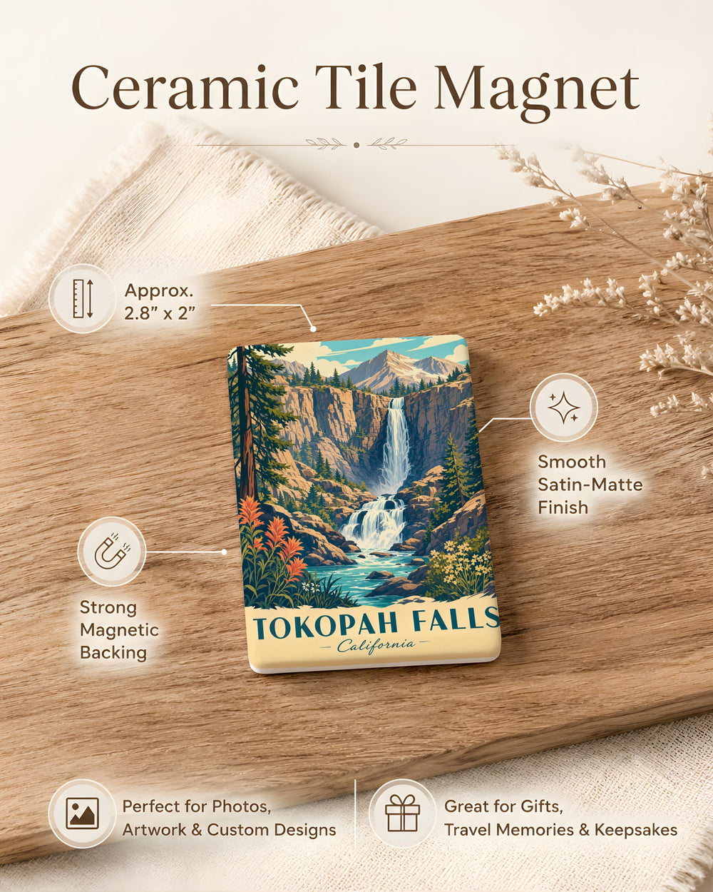 Tokopah Falls Fridge Magnet, Sequoia National Park Waterfall Souvenir, California Hiking Trail Travel Keepsake Magnet