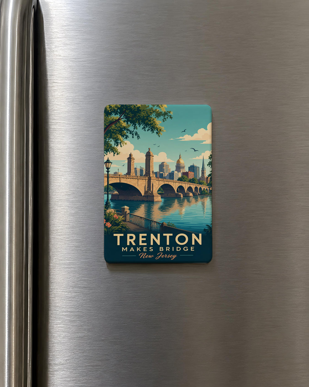 Trenton Makes Bridge Fridge Magnet, Trenton NJ Landmark Souvenir Magnet, Delaware River Bridge Travel Keepsake Magnet
