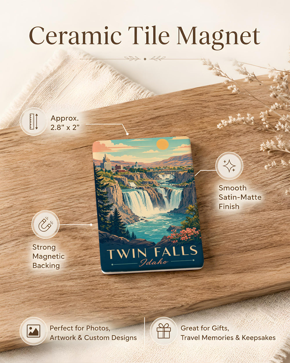 Twin Falls Idaho Fridge Magnet, Snake River Canyon Souvenir, Shoshone Falls Landmark Magnet, Idaho Travel Gift