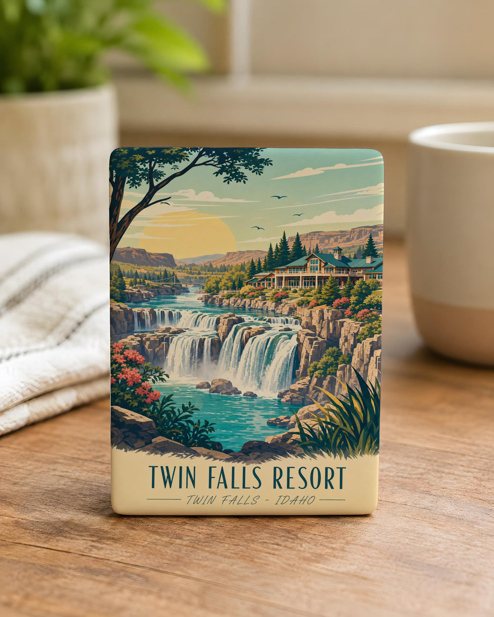 Twin Falls Resort Fridge Magnet, Twin Falls Vacation Souvenir, Resort Landmark Keepsake Magnet, Travel Gift for Tourists