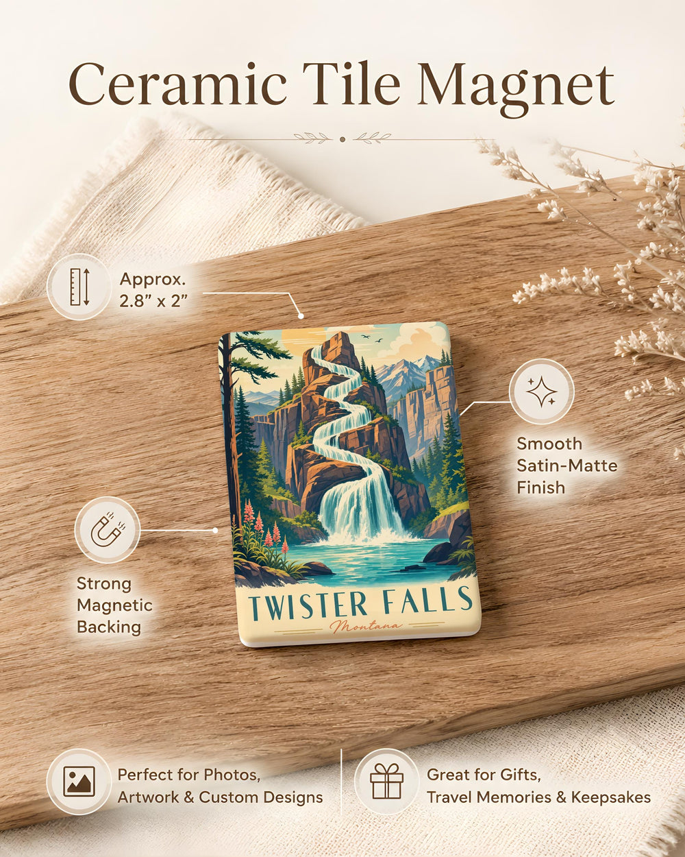 Twister Falls Fridge Magnet, Waterfall Nature Souvenir Magnet, Scenic Falls Travel Gift, Mountain Waterfall Magnet
