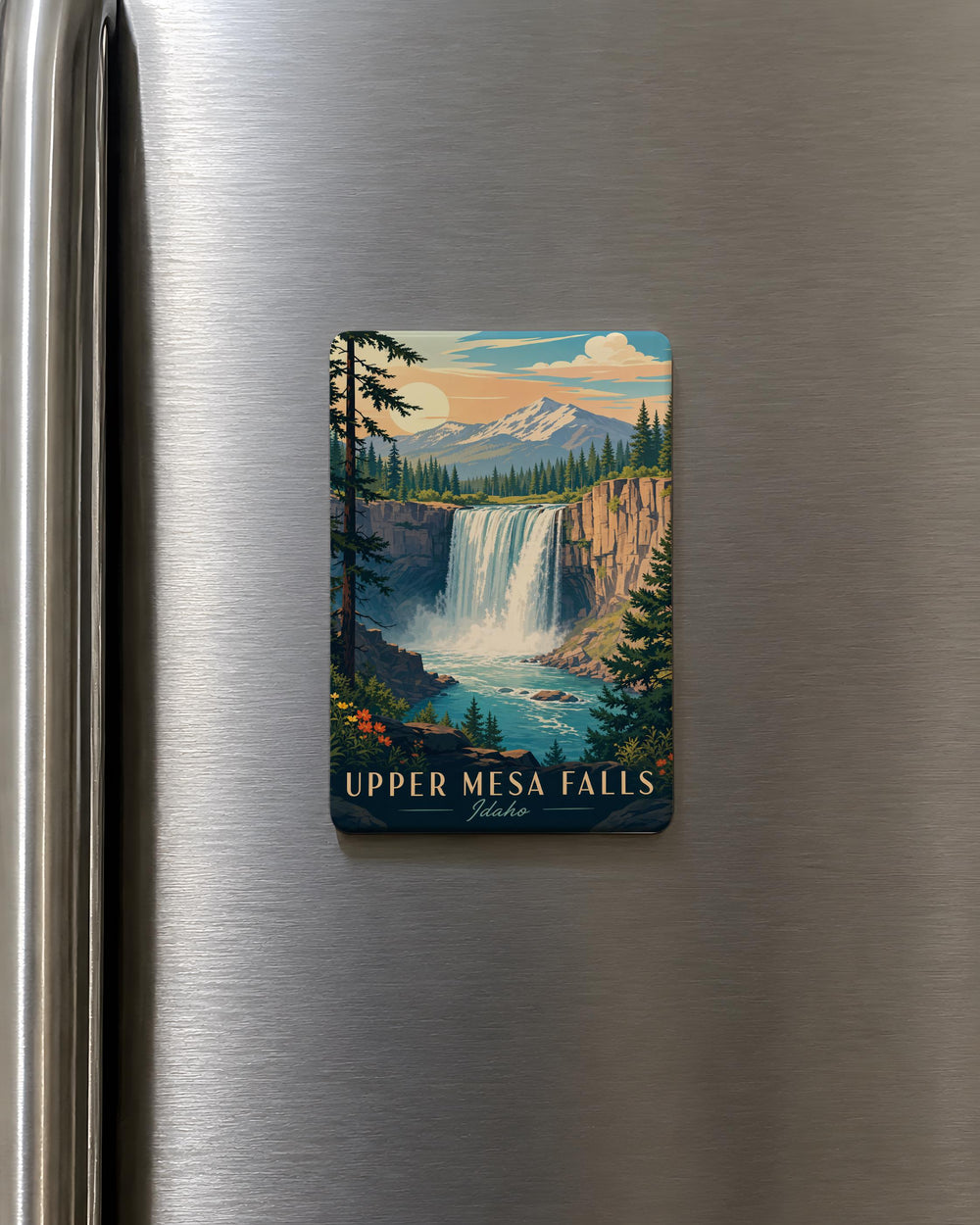 Upper Mesa Falls Fridge Magnet, Idaho Waterfall Souvenir, Snake River Canyon Travel Keepsake, Nature Landmark Magnet