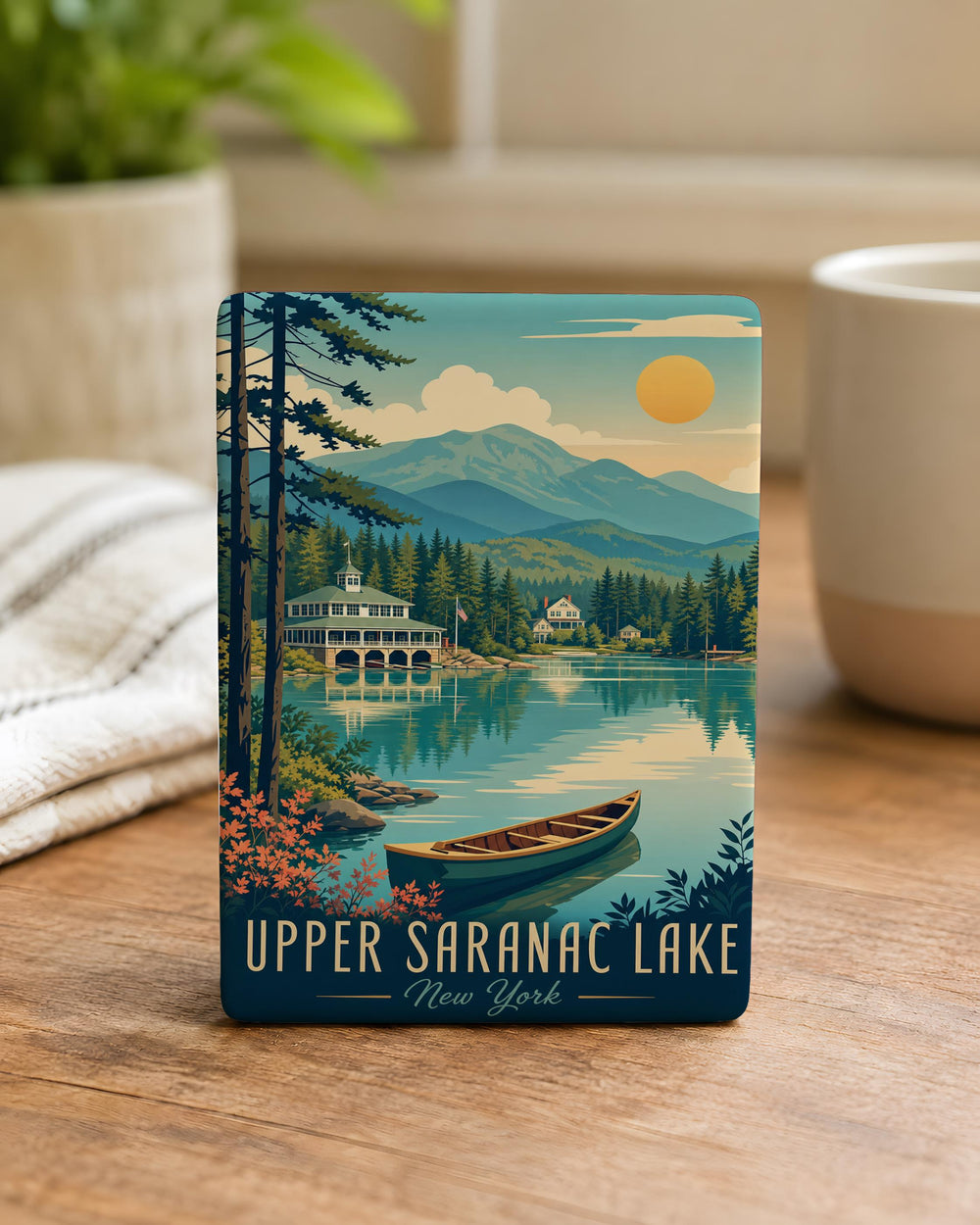 Upper Saranac Lake Fridge Magnet, Adirondack Lake Souvenir, New York Vacation Keepsake, Cabin & Camp Decor Magnet