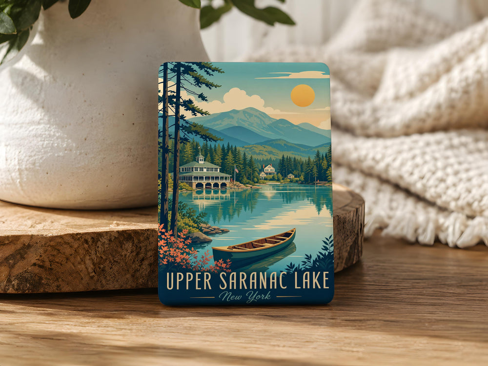 Upper Saranac Lake Fridge Magnet, Adirondack Lake Souvenir, New York Vacation Keepsake, Cabin & Camp Decor Magnet