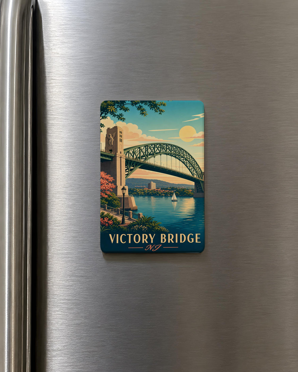 Victory Bridge New Jersey Fridge Magnet, NJ Landmark Souvenir, Route 35 Bridge Gift, Garden State Travel Keepsake