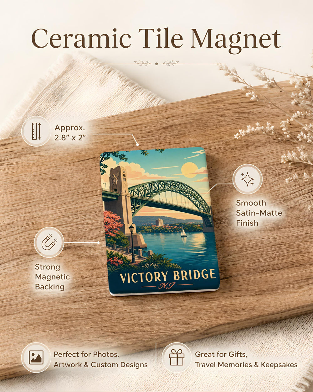 Victory Bridge New Jersey Fridge Magnet, NJ Landmark Souvenir, Route 35 Bridge Gift, Garden State Travel Keepsake