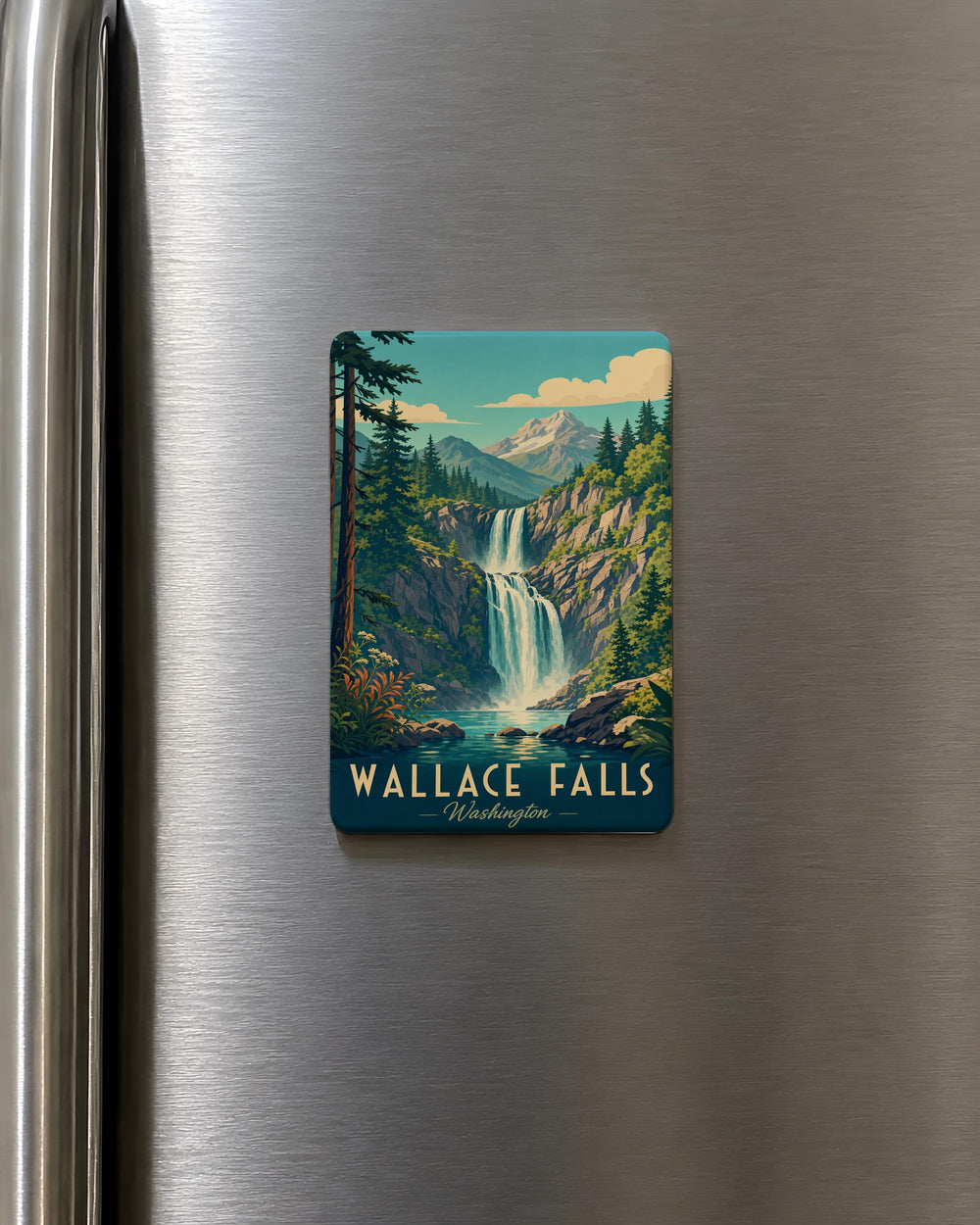 Wallace Falls Fridge Magnet, Washington Waterfall Souvenir, Pacific Northwest Nature Keepsake, Hiking Travel Gift