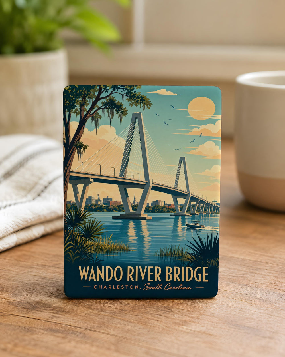 Wando River Bridge Fridge Magnet, Charleston SC Bridge Souvenir, South Carolina Lowcountry Landmark Magnet