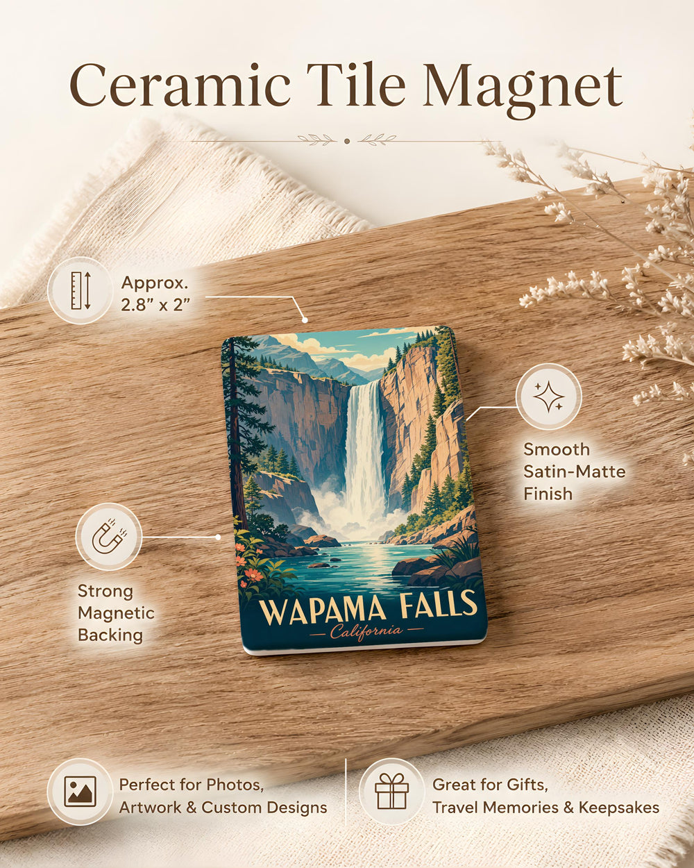 Wapama Falls Fridge Magnet, Hetch Hetchy Waterfall Souvenir, Yosemite National Park Travel Keepsake Magnet