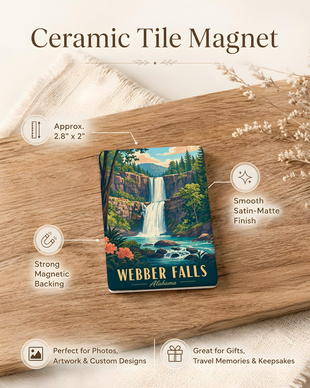 Webber Falls Fridge Magnet, Waterfall Landscape Souvenir Magnet, Webber Falls Travel Keepsake Magnet