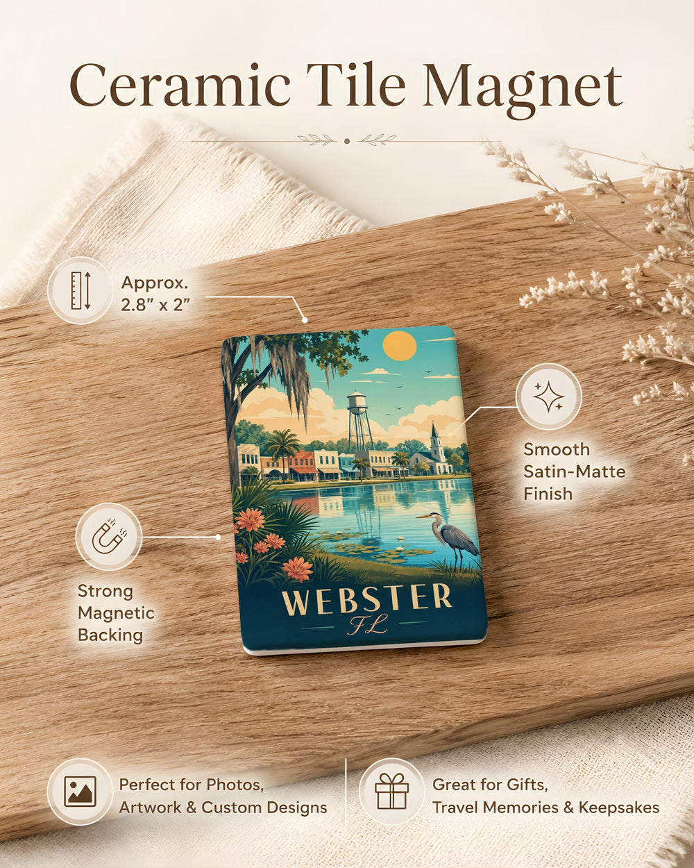 Webster Florida Fridge Magnet, Webster FL Souvenir Magnet, Florida Travel Gift, Webster City Keepsake Magnet
