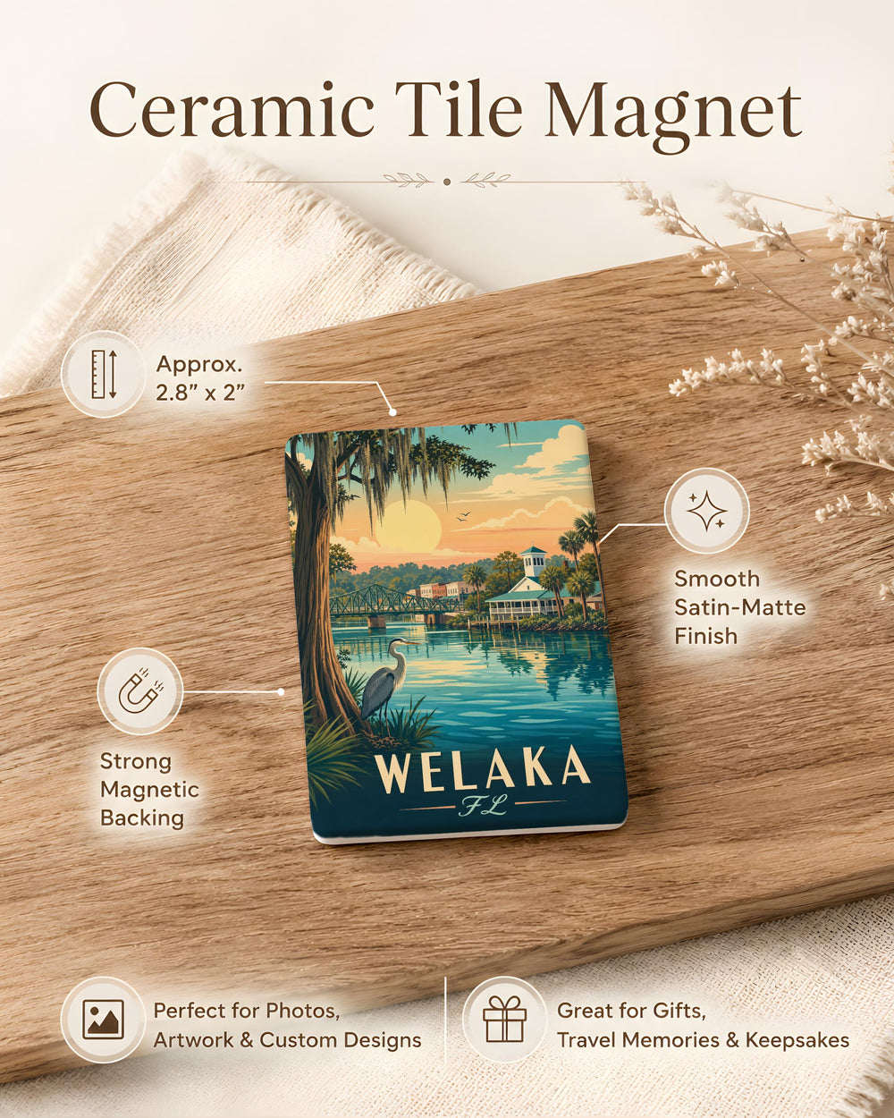 Welaka FL Fridge Magnet, Florida Town Souvenir Magnet, Welaka Florida Travel Keepsake Refrigerator Magnet