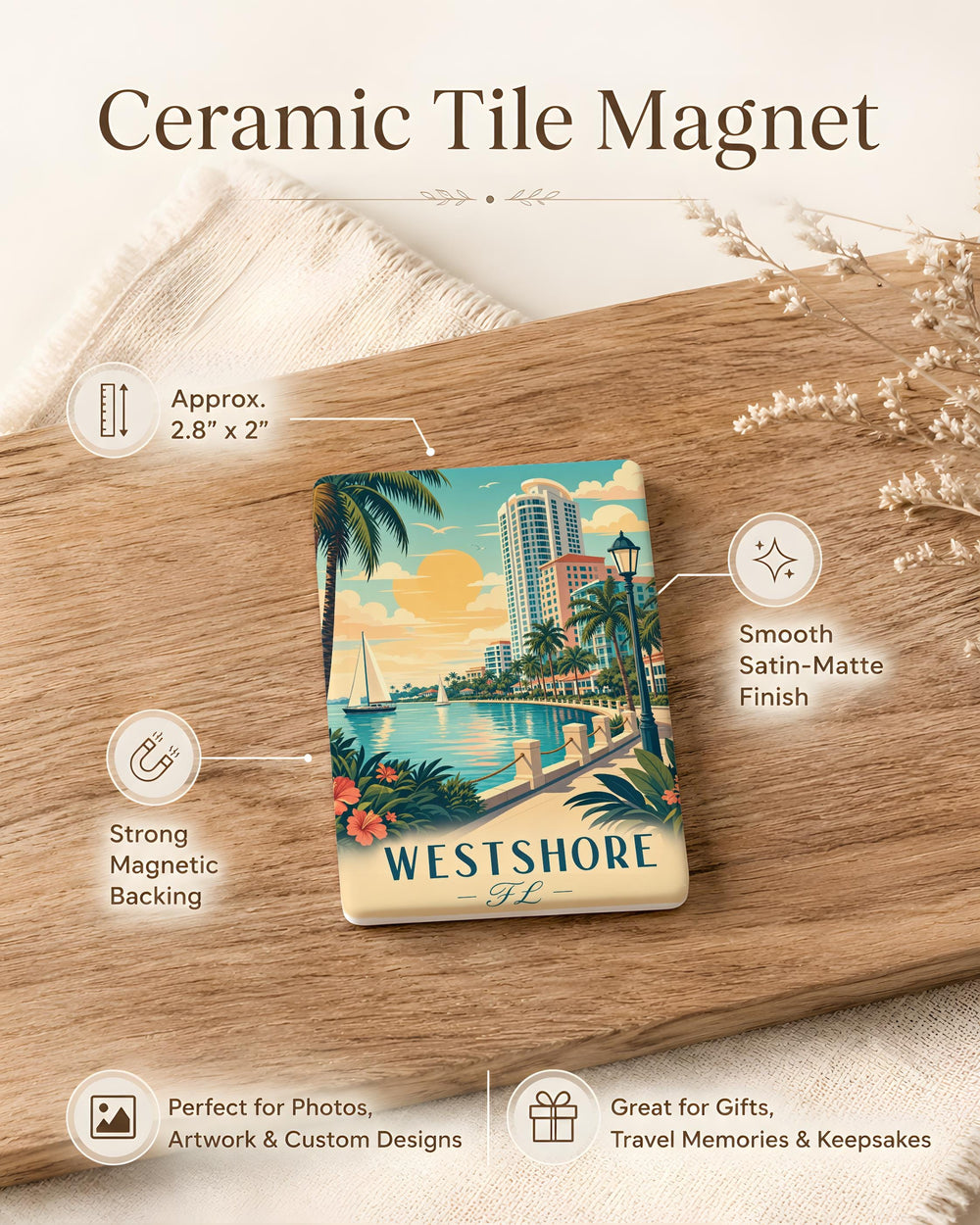 Westshore Florida Fridge Magnet, Westshore FL Souvenir Magnet, Tampa Bay Area Travel Gift, Florida Vacation Keepsake Magnet