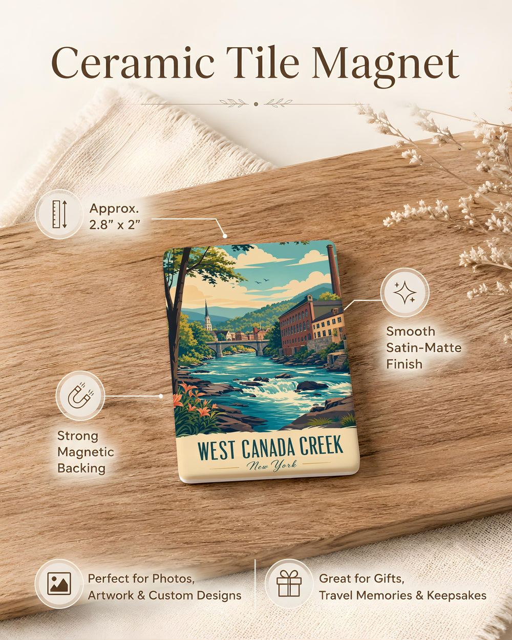West Canada Creek Fridge Magnet, Upstate New York River Landmark Souvenir Magnet, West Canada Creek Travel Keepsake Magnet