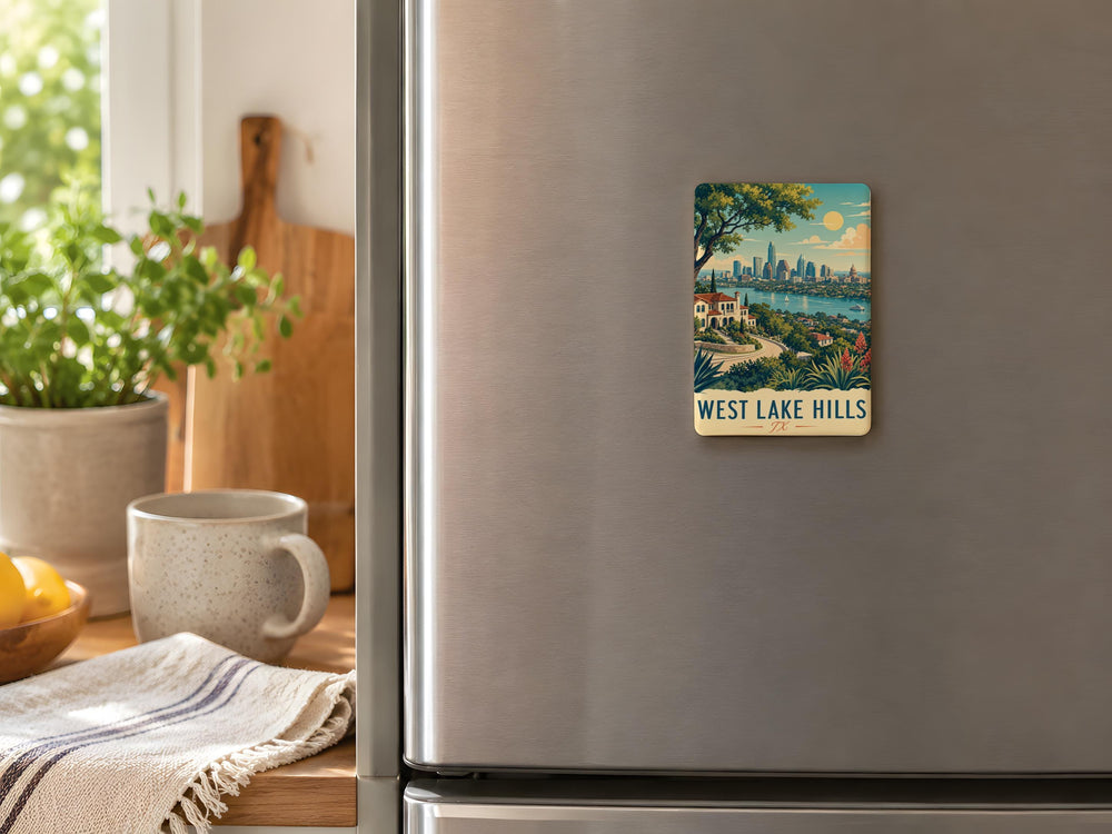 West Lake Hills TX Fridge Magnet, West Lake Hills Texas Souvenir Magnet, City Landmark Travel Keepsake Gift