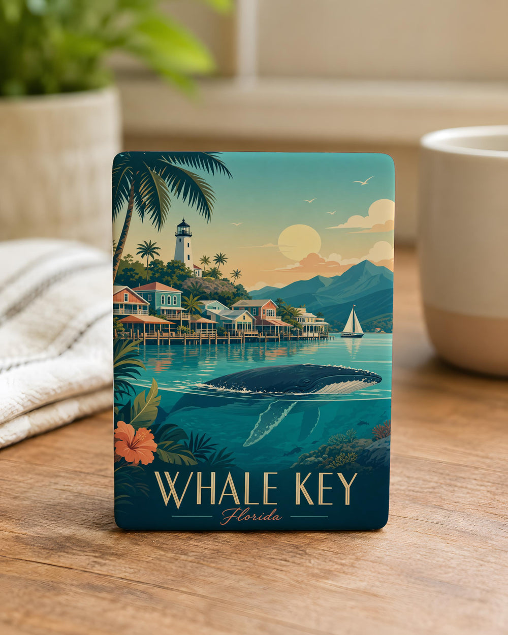 Whale Key Fridge Magnet, Whale and Keychain Ocean Theme Magnet, Nautical Sea Animal Kitchen Locker Magnet