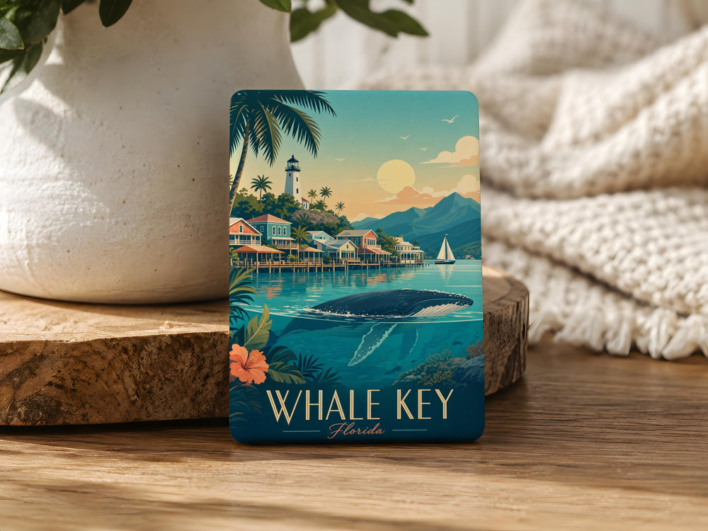 Whale Key Fridge Magnet, Whale and Keychain Ocean Theme Magnet, Nautical Sea Animal Kitchen Locker Magnet
