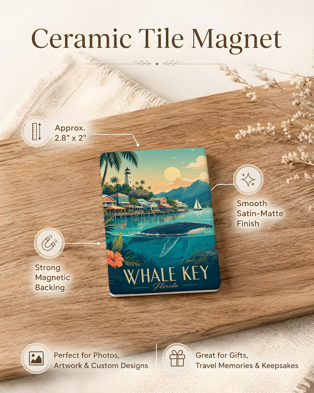 Whale Key Fridge Magnet, Whale and Keychain Ocean Theme Magnet, Nautical Sea Animal Kitchen Locker Magnet