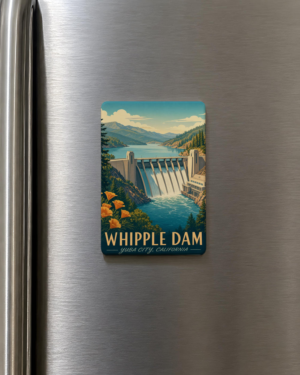 Whipple Dam Fridge Magnet, Whipple Dam Michigan Souvenir Magnet, Lake and Dam Landmark Refrigerator Magnet