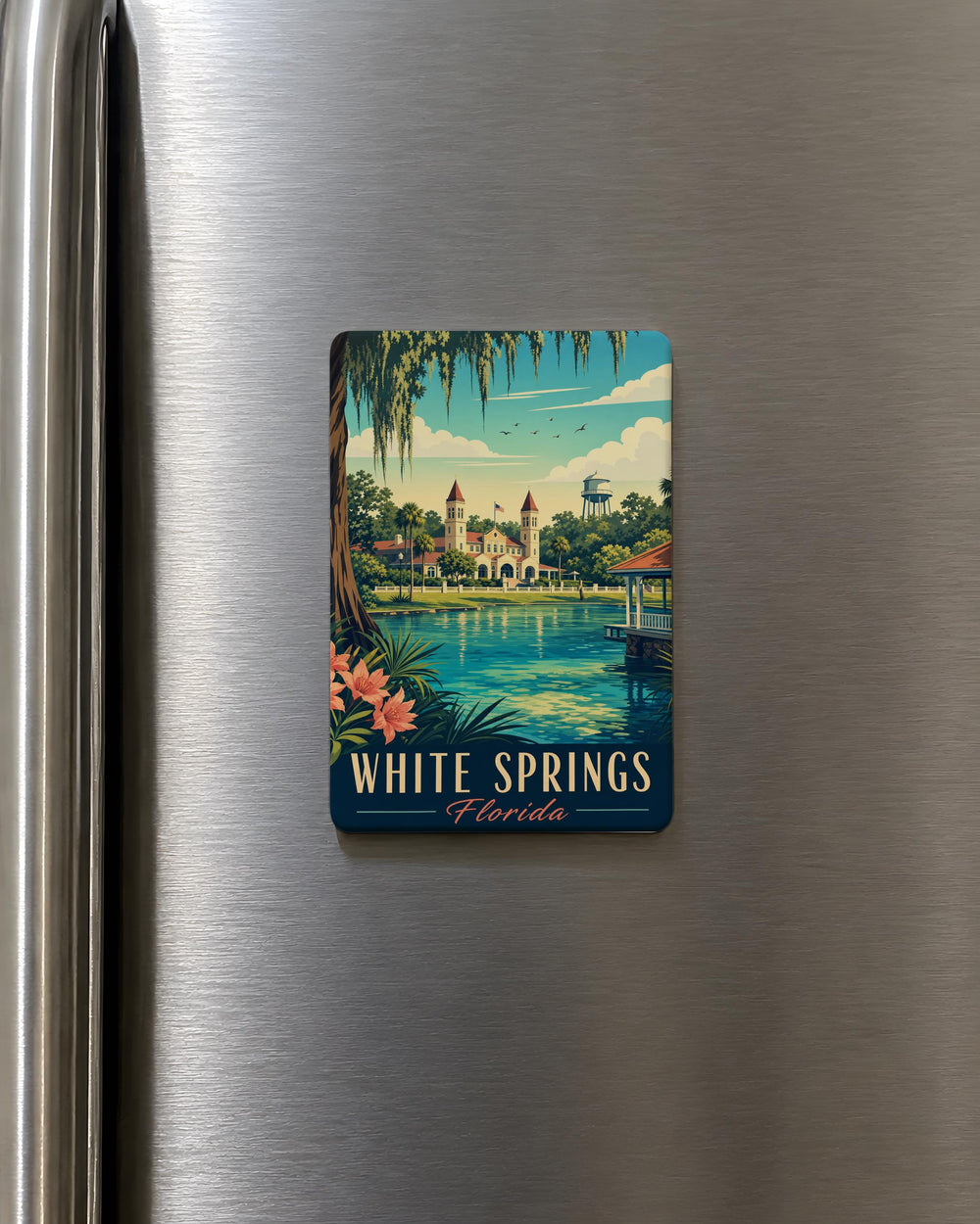 White Springs FL Fridge Magnet, Florida Town Souvenir Magnet, White Springs Florida Travel Gift, Hometown Keepsake Magnet