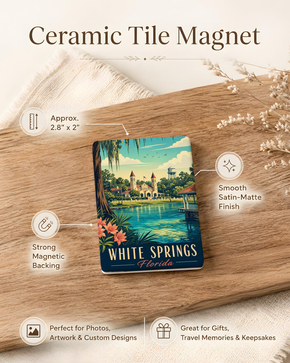 White Springs FL Fridge Magnet, Florida Town Souvenir Magnet, White Springs Florida Travel Gift, Hometown Keepsake Magnet