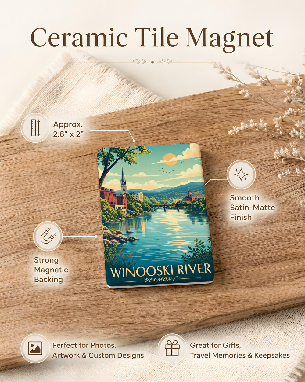 Winooski River Fridge Magnet, Vermont River Landmark Souvenir Magnet, Winooski VT Travel Keepsake Magnet