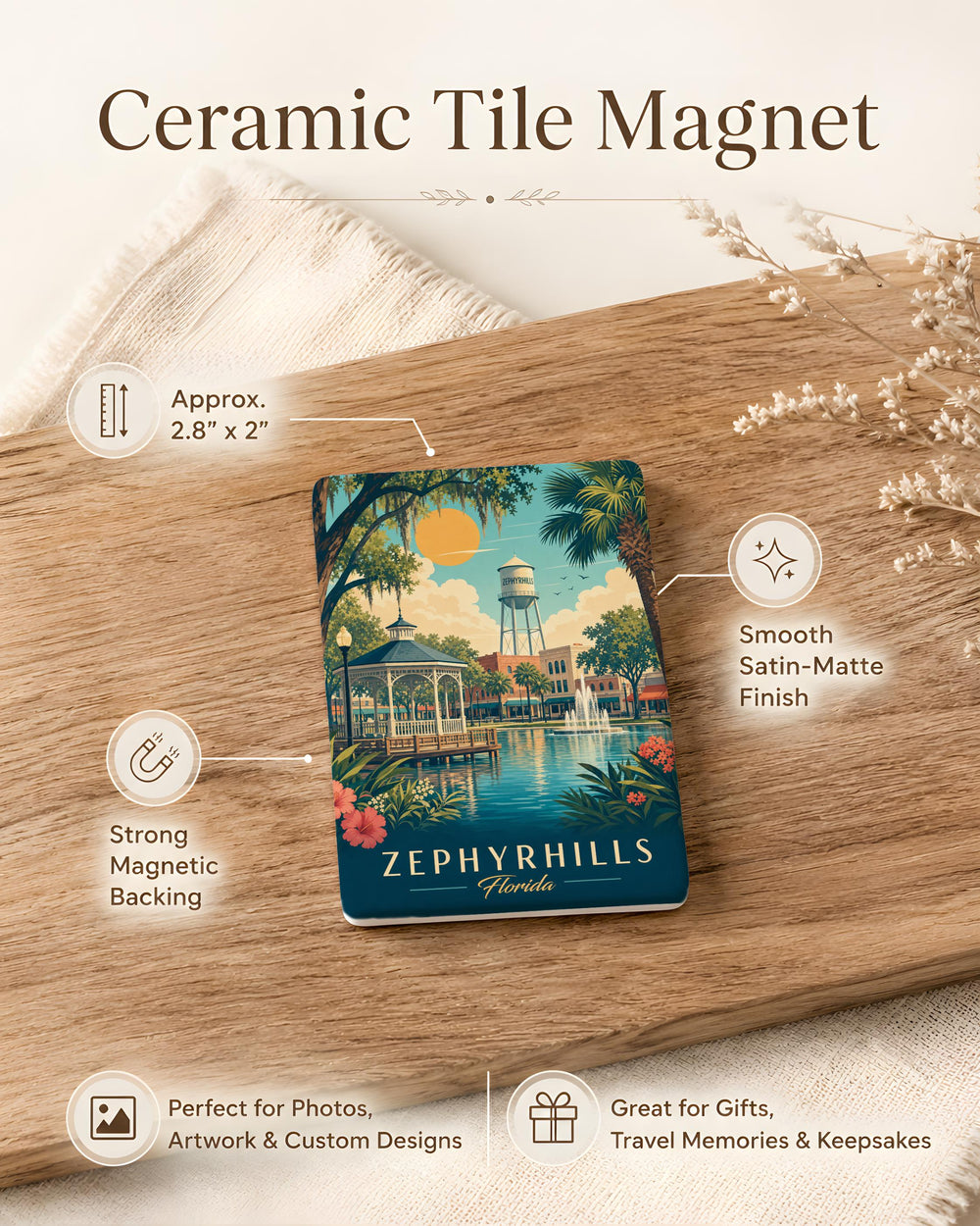 Zephyrhills FL Fridge Magnet, Zephyrhills Florida Souvenir Magnet, City Name Travel Keepsake Refrigerator Magnet