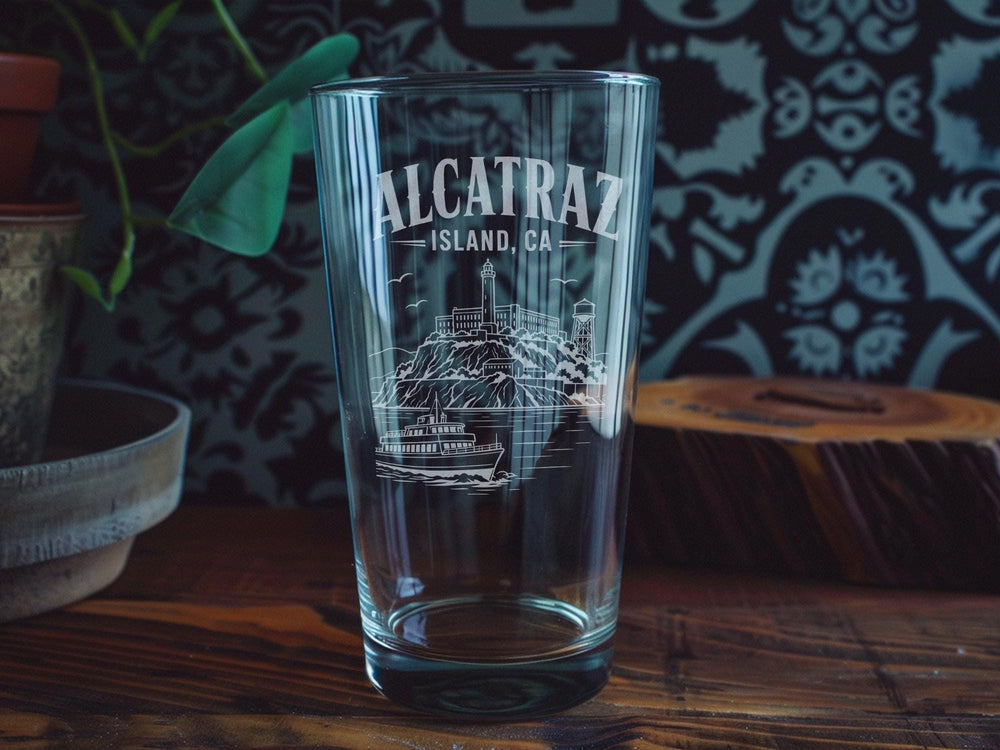 Alcatraz Island California Pint Glass, San Francisco Bay Landmark Souvenir Drinkware, Alcatraz Prison Island Gift