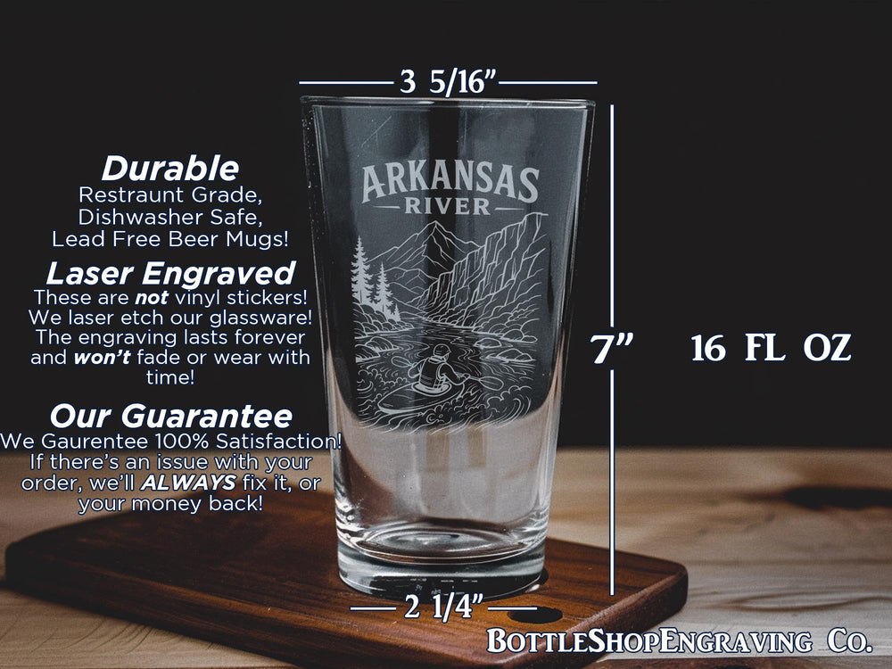 Arkansas River Pint Glass, Arkansas River Souvenir Glass, River Lover Gift, Outdoor Adventure Drinkware, Canoe Kayak Camping Gift