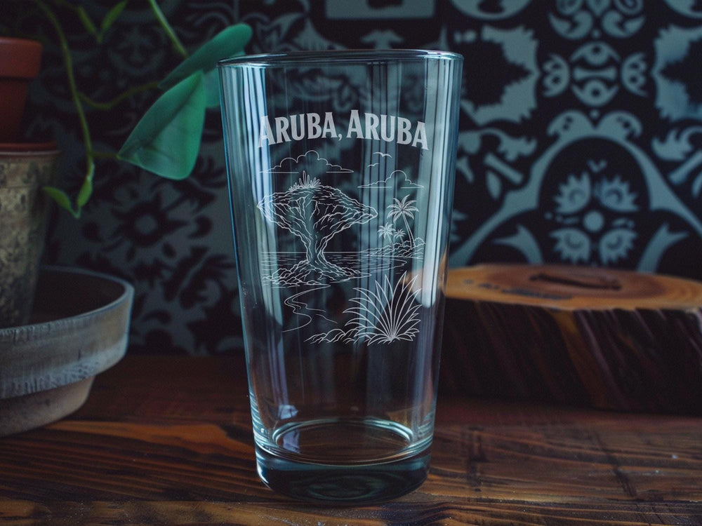 Aruba Pint Glass, Aruba Souvenir Beer Glass, Aruba Travel Gift, Caribbean Island Vacation Drinkware, Beach Lover Gift