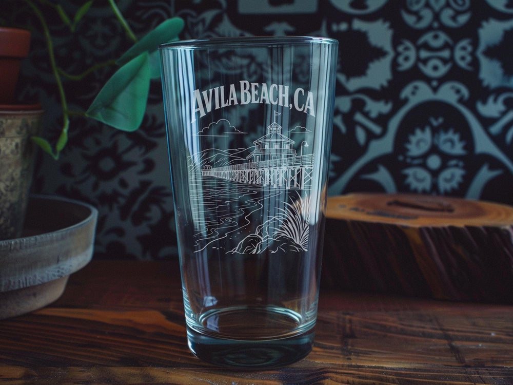 Avila Beach CA Pint Glass, Avila Beach California Souvenir Glass, Central Coast Coastal Town Gift, Beach Vacation Drinkware