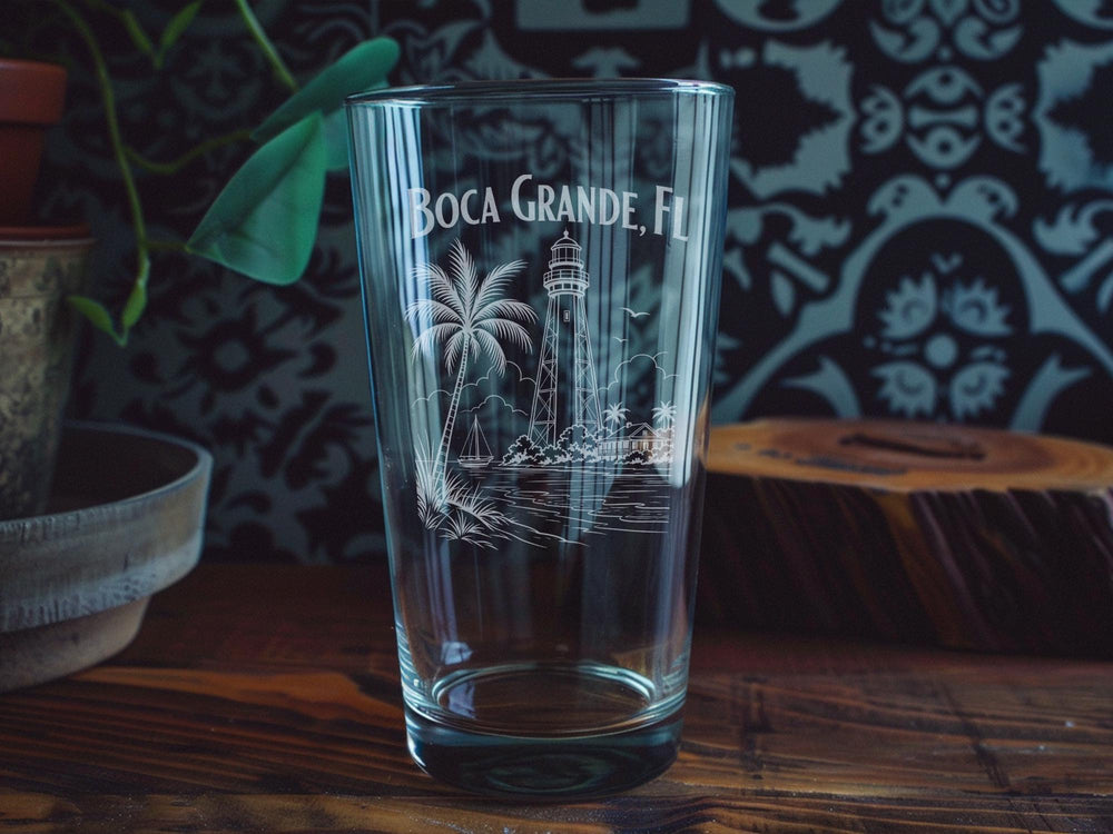 Boca Grande FL Pint Glass, Boca Grande Florida Souvenir Drinkware, Coastal Island Vacation Gift, Gulf Coast Keepsake Glass