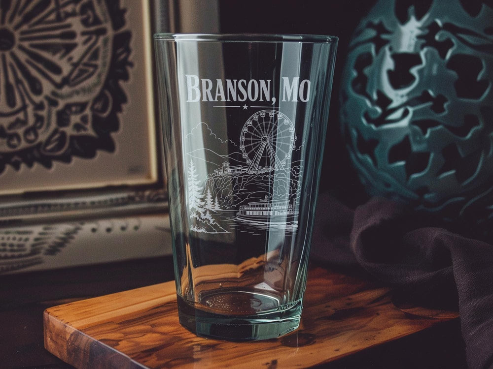 Branson MO Pint Glass, Branson Missouri Souvenir Drinking Glass, Ozarks Vacation Gift, Branson Travel Keepsake Glass, USA City Gift