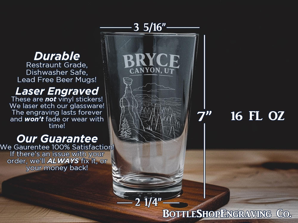 Bryce Canyon Utah Pint Glass, Bryce Canyon National Park Souvenir Glass, Utah Travel Gift, Hoodoos Scenic Landscape Drinkware