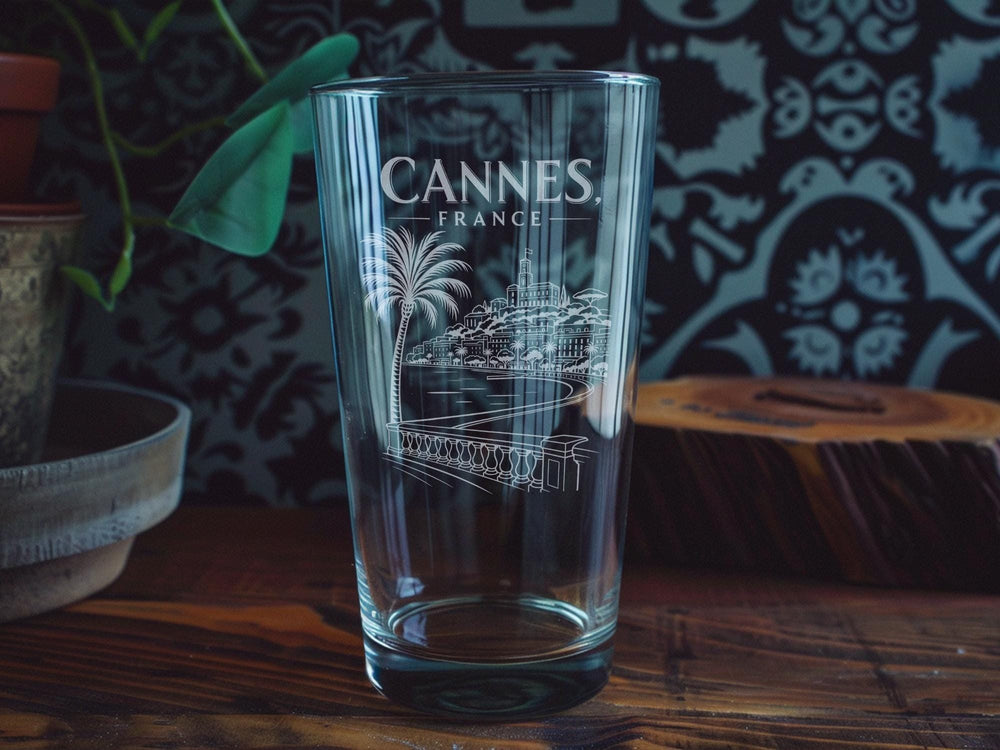 Cannes France Pint Glass, French Riviera Souvenir Beer Glass, Cannes Travel Gift, France Vacation Drinkware, Coastal City Barware