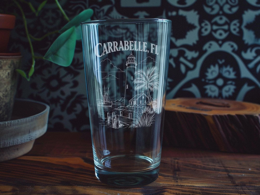 Carrabelle FL Pint Glass, Carrabelle Florida Souvenir Drinking Glass, Gulf Coast Beach Town Gift, Vacation Keepsake Barware