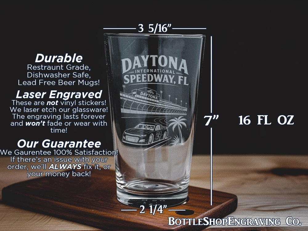 Daytona International Speedway Florida Pint Glass, Daytona Beach Raceway Souvenir Beer Glass, Motorsports Racing Fan Gift