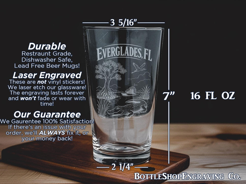 Everglades Florida Pint Glass | Everglades National Park Souvenir Drinking Glass | FL Wildlife Nature Gift