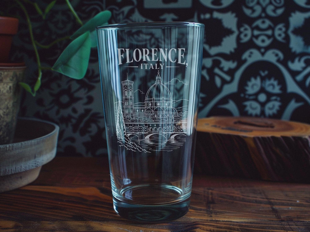 Florence Italy Pint Glass, Florence Skyline Souvenir Glass, Tuscany Travel Gift, Italian City Landmark Drinkware, Florence Vacation Keepsake