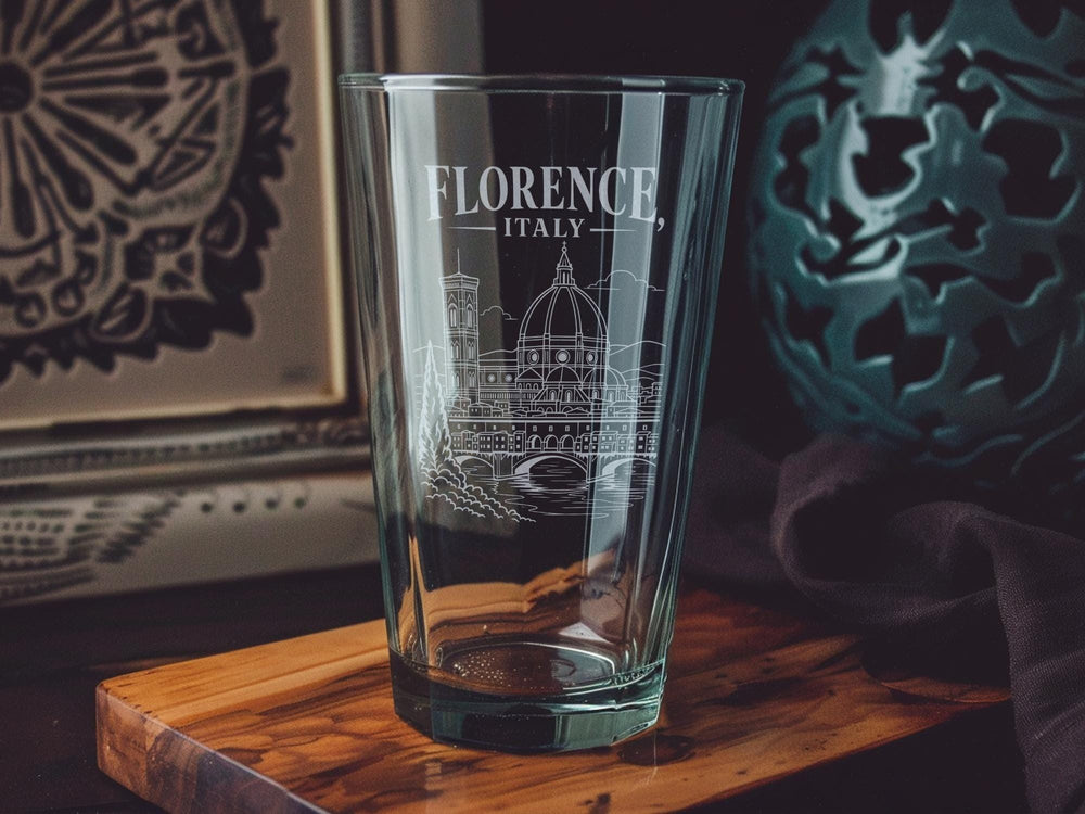 Florence Italy Pint Glass, Florence Skyline Souvenir Glass, Tuscany Travel Gift, Italian City Landmark Drinkware, Florence Vacation Keepsake