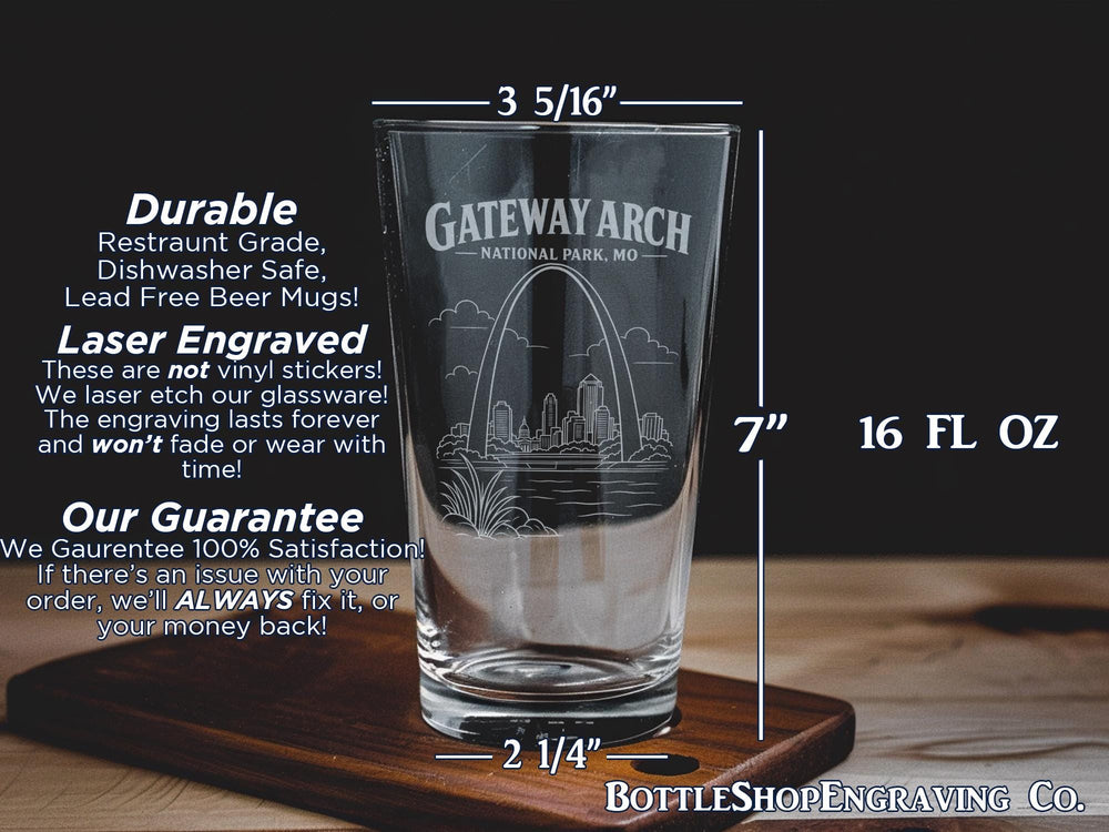 Gateway Arch National Park Missouri Pint Glass, St. Louis Gateway Arch Souvenir Beer Glass, Missouri Travel Gift, National Park Glassware
