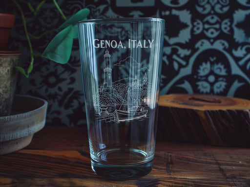 Genoa Italy Pint Glass, Genoa Skyline Souvenir Beer Glass, Liguria Travel Gift, Italian Coastal City Drinkware, Genova Italy Glass