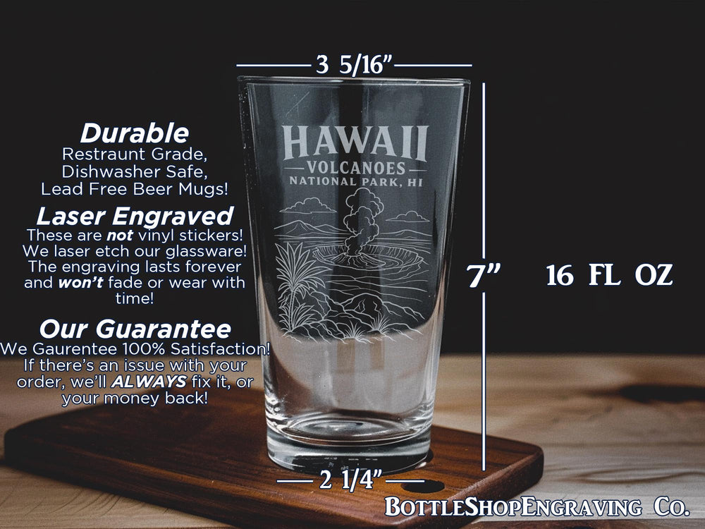 Hawaii Volcanoes National Park HI Pint Glass, Kilauea Volcano Souvenir Glass, Big Island Hawaii Travel Gift, National Park Drinkware
