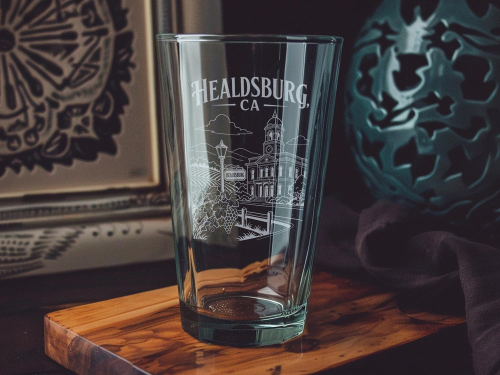 Healdsburg CA Pint Glass, Healdsburg California Souvenir Beer Glass, Sonoma County Wine Country Gift, Healdsburg Travel Keepsake
