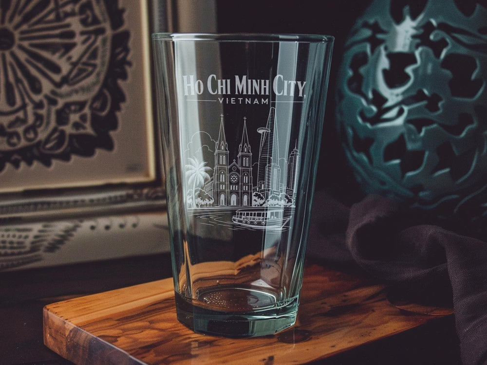 Ho Chi Minh City Vietnam Pint Glass, Saigon Vietnam Souvenir Beer Glass, Vietnam Travel Gift Drinkware